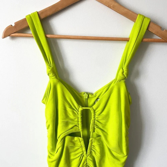 Zara Ruched Cut Out Party Mini Dress  Lime Neon Green Size Small - Picture 8 of 11